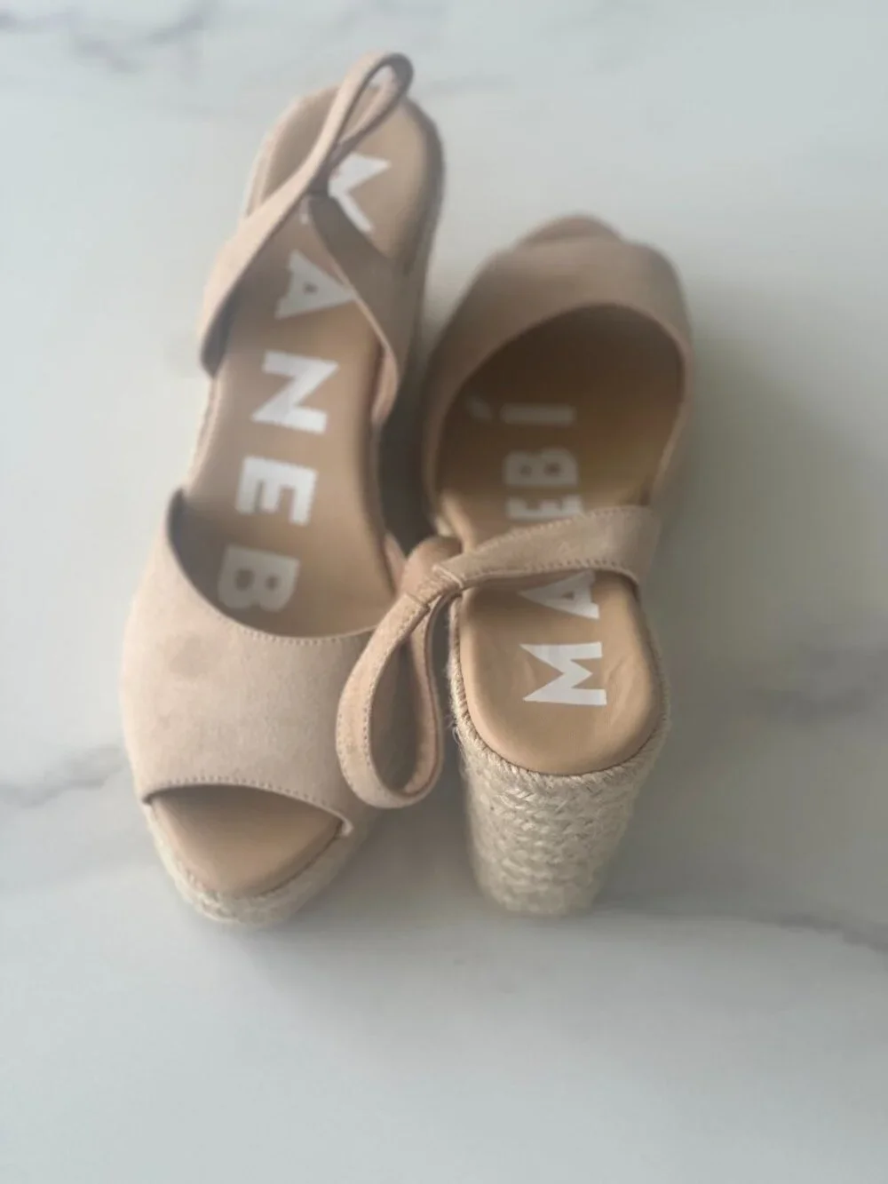 NEW MANEBi Champagne Beige Suede Espadrille Wedges - EU 39 / US 8.5 - 9